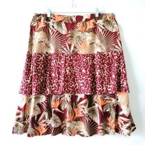 Cato Womens Tibetan Red Floral Leaf Print Ruffle A Line Skirt Size XL